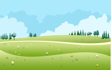 Green field with beautiful clouds on background