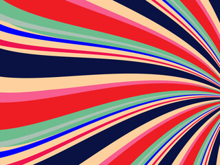 Colorful striped background. Vector illustration. Fun retro swirl burst, summer and carnival background.