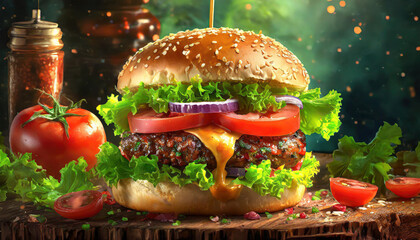 menu fast food hamburger Grilled Beef double cheese burger tasty delicious on table at restaurant - obrazy, fototapety, plakaty