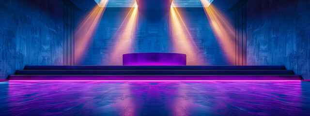 Dynamic lighting in futuristic corridor, blue neon glow