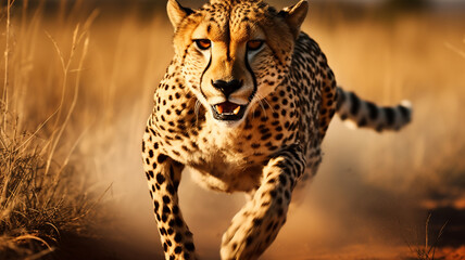 Graceful cheetah sprinting through the African plains.