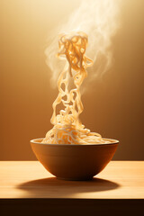 bowl of noodles with chopsticks being lifted up, in the style of forced perspective сreated with Generative Ai