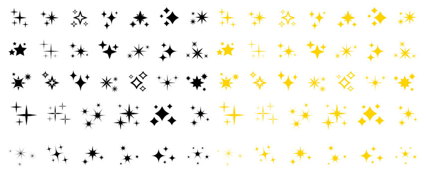 Star icon collection. Different star shapes. Black stars icon set.  Sparkle star icon set. Vector illustration