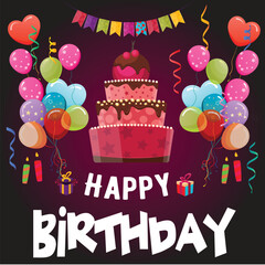 Birthday vector banner template. Happy birthday to you text in white space background with gifts and balloon decoration element for birth day celebration greeting design. Vector illustration