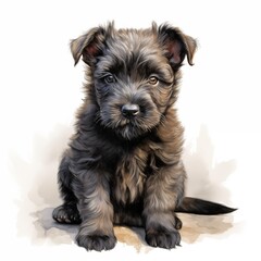 Flanders cattle dog. Bouvier des Flandres dog. Puppy clipart. Watercolor illustration. Generative AI. Detailed illustration.