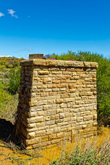 Support pillar dating from 1885 for old bridge over Olifants River in the Little Karoo near...