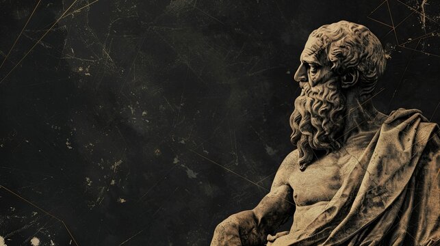 Portrait of a gentle and flawless thinking stoic marble statue. Perfect for background and quotes. With copy space.