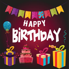 Birthday vector banner template. Happy birthday to you text in white space background with gifts and balloon decoration element for birth day celebration greeting design. Vector illustration