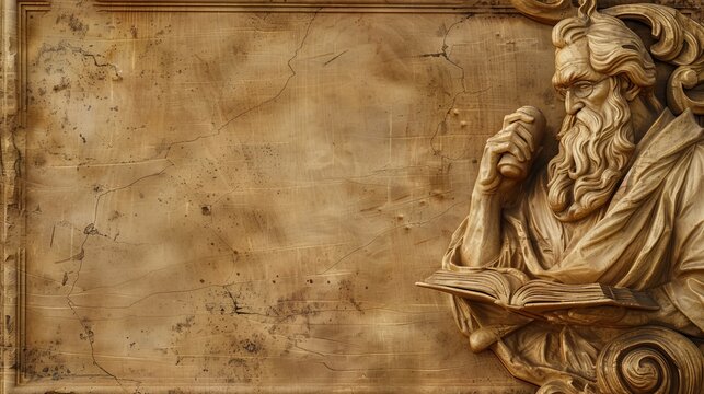 face of a thinker carved in the wall, copy space of a text, for philosophy quotes