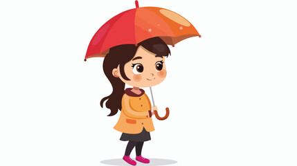 Cartoon little girl holding an umbrella flat vector isolated