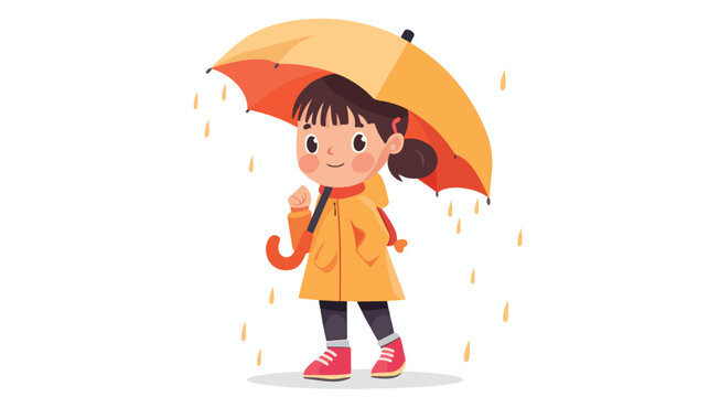 Cartoon little girl holding an umbrella flat vector isolated