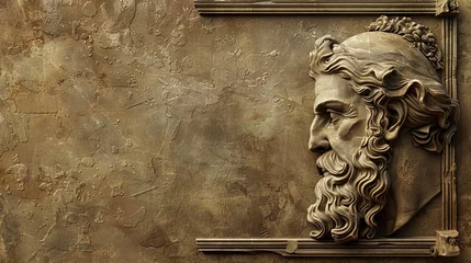Fotobehang an ancient greek philosopher, carved in the wall, copy space, for philosophy quotes © stock photo