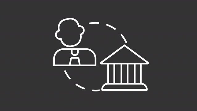 B2G model white line animation. Ecommerce animated icon. Shaking head. Business to government. Public administration. Isolated illustration on dark background. Transition alpha video. Motion graphic