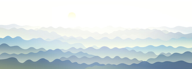 Hilly landscape with a view of the mountains in the distance. Raster illustration.