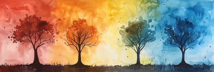 Seasons of Life A Watercolor Illustration of the Four Seasons Generative AI