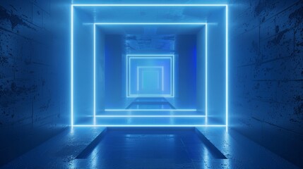 An abstract blue neon background rendered in 3D