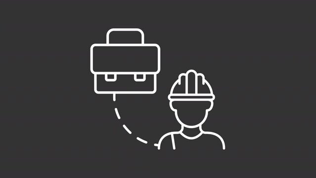 B2E ecommerce white line animation. Business to employee animated icon. Circling dotted line, head shake. Isolated illustration on dark background. Transition alpha video. Motion graphic