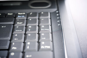 Close-up of the black keyboard of a laptop computer - 777171677