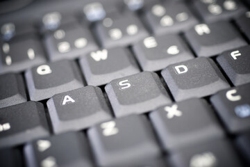 Close-up of the black keyboard of a laptop computer - 777171807