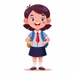 Imagine a scene of a schoolboy or school girl wearing a backpack, brimming with excitement for the day ahead, set against a backdrop of pure white