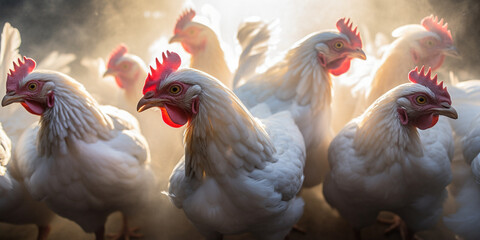 modification aims to make chickens resistant to bird flu, virus and flu fly around сreated with Generative Ai - obrazy, fototapety, plakaty