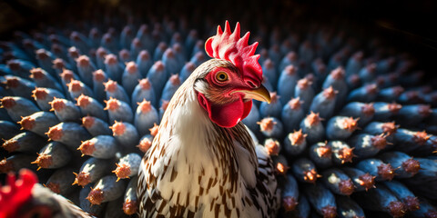 Fototapeta premium modification aims to make chickens resistant to bird flu, virus and flu fly around сreated with Generative Ai