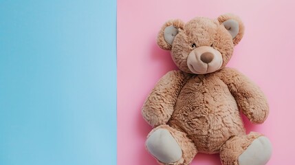 Teddy bear on pink and blue background