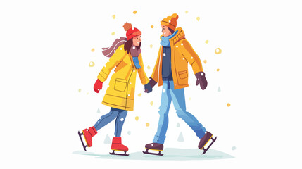 Couples walk in winter concept. Man and woman at skate