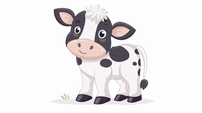 Cow flat drawing. Little calf cute kawaii style