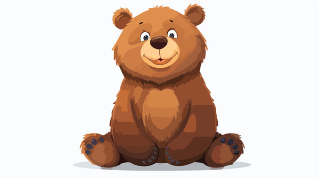 Cartoon funny bear sitting on white background flat vector