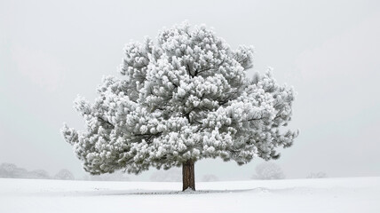 Majestic pine tree covered in a blanket of fresh snow.