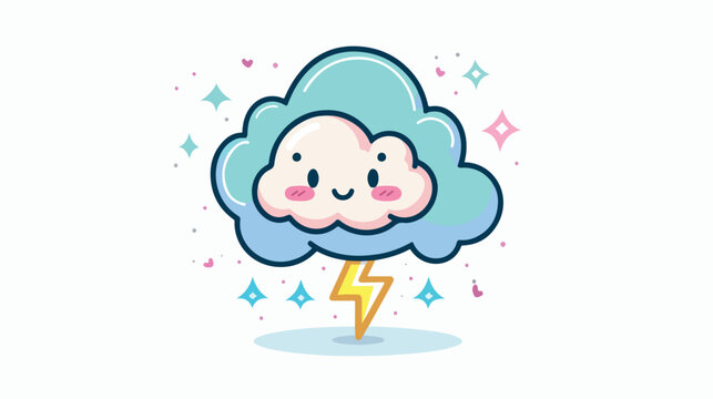 Cute cloud lightning bolt kawaii face icon cartoon 
