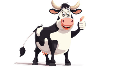 Cartoon funny cow giving thumb up isolated on white backgroud