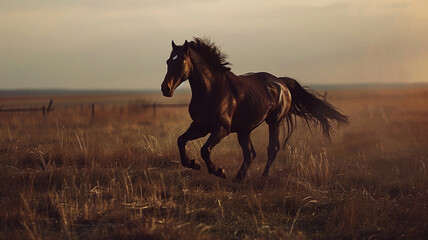 Majestic stallion galloping across an open field.