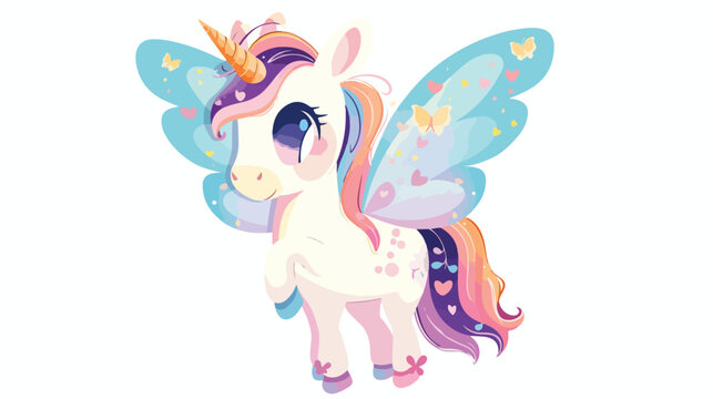 Cute little unicorn character with butterfly wings