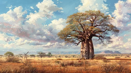 Tuinposter Mighty baobab tree standing as a solitary sentinel in the African savannah. © CREATER CENTER