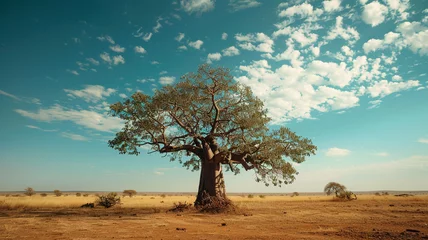 Rolgordijnen Mighty baobab tree standing as a solitary sentinel in the African savannah. © CREATER CENTER