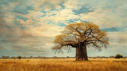 Deurstickers Mighty baobab tree standing as a solitary sentinel in the African savannah. © CREATER CENTER