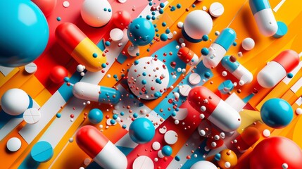 A colorful background with many pills and capsules on it, AI - obrazy, fototapety, plakaty