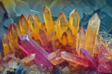 Quartz crystals in colored SEM  silicate mineral form of silica.