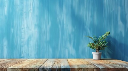 plank table light blue on wall room for background
