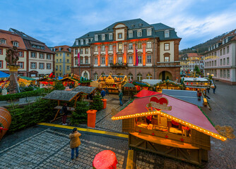 Heidelberg Christmas market on the Marketplace in front of the City Hall. Heidelberg, Germany, Europe - obrazy, fototapety, plakaty