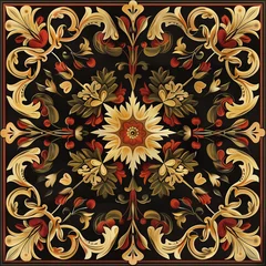 Fotobehang Ornate Baroque Floral Pattern, Rich Gold and Red, Luxury Textile Design © AIRina