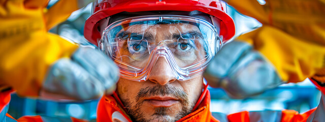 Engineer in helmet working at industrial site, professional focus in a machinery background