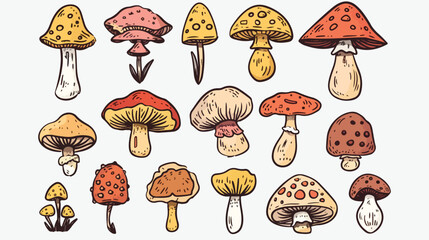 Doodle mushroom icon vegetable healthy food kids hand