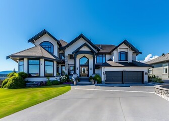 Beautiful luxury home in the city of Ok Goslin, British Columbia Canada with a blue sky background