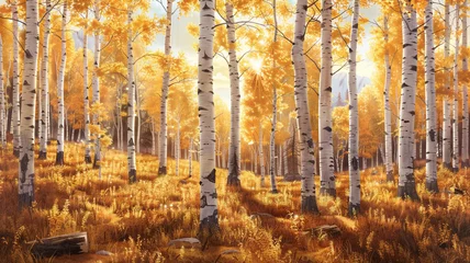 Deurstickers Peaceful aspen tree grove with golden leaves shimmering in the autumn sun. © CREATER CENTER