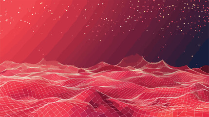 Abstract landscape on a red background. Cyberspace gr - obrazy, fototapety, plakaty