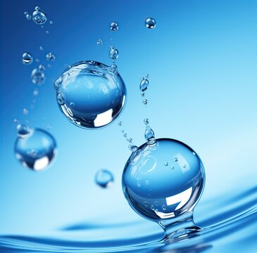 falling drops of water on blue background