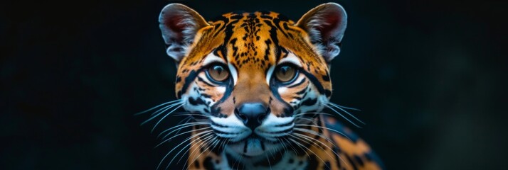 Male ocelot and cute kitten portrait with ample space on the left for customizable text
